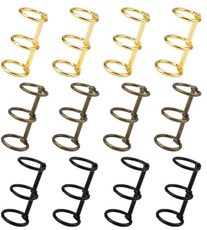 KLEHOPE Buchringe, Öffnen sie Drei Aufeinanderfolgende Wörter Buchringe 15 MM, Drei Farben Ringbuch Ringe, Geeignet für DIY Notizbücher (Schwarz, Gold, Bronze)