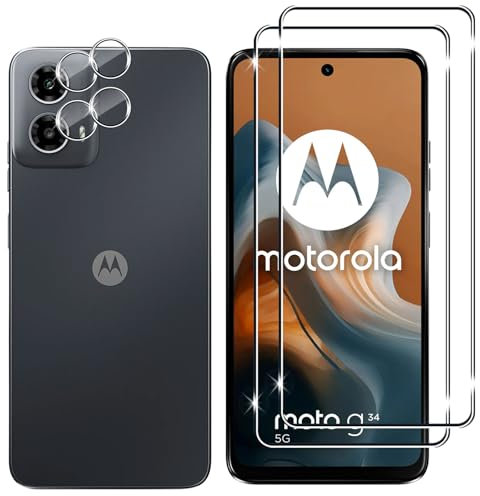 Lutree para Motorola Moto G34 Cristal Templado, 2+2 Piezas Protector de Pantalla+Protector de Lente de Cámara, Dureza 9H HD Anti-Arañazos Vidrio Templado Película Protectora