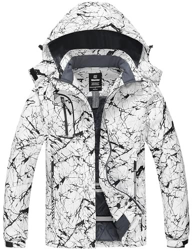 Wantdo Damen Berg Ski Jacke Wärmer Winter Fleece Mäntel Wasserdichter Atmungsaktive RegenMäntel Outdoor Kapuzen Windbreaker Jacken Schwarz-weißer XL