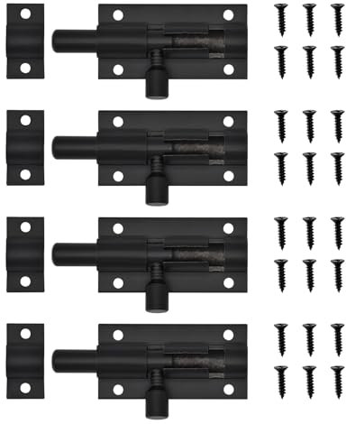 YMWALK 4 PCS Door Latch,Gate Bolt,Door Bolts for Internal Doors,with Screws,Suitable for Interior Doors in Bedrooms,Bathrooms,Babinets,and Storage Rooms(2 Inches, Black)