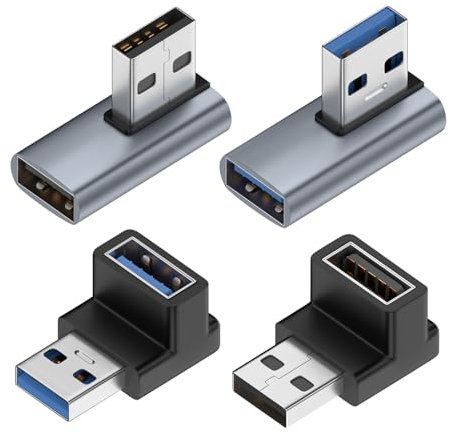 YUNKOZAND Adaptador USB 3.1 de 90 grados, adaptador USB A macho a hembra en ángulo recto para PC, portátil, cargador USB A y más dispositivos USB (izquierda, derecha, arriba y abajo)