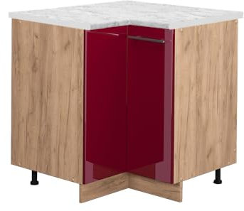 Vicco Eckunterschrank Fame-Line, Bordeaux Hochglanz/Goldkraft Eiche, 80.5 cm, AP Marmor