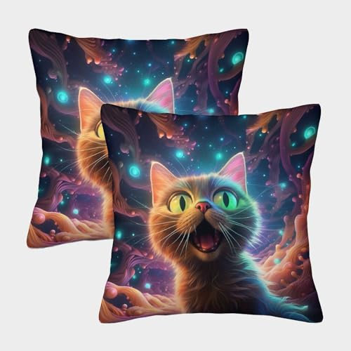 MEFESE Cartoon Katze Kissenbezüge 2er Set - Dekorative Kissenhüllen Für Wohnzimmer Sofa Bett - Kätzchen-Muster Mit Reißverschluss, Geeignet Für Allergiker 40x40cm