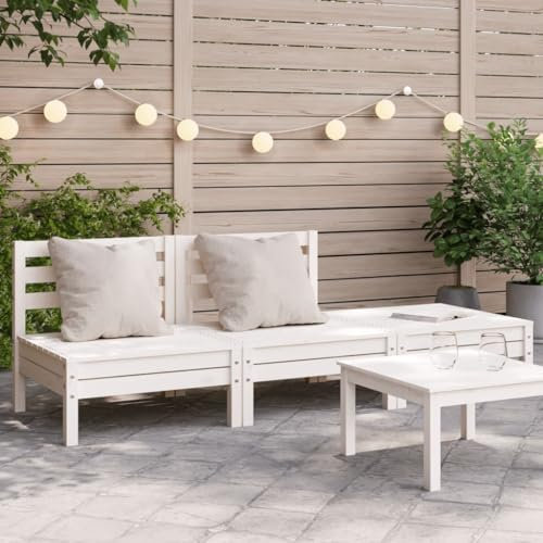 HEFZGDB Gartensofa 3-Sitzer Weiß Massivholz Kiefer Balkon Sofa Gartenmöbel Lounge Sofa outdoor Geeignet für Terrasse, Pool und Garten.