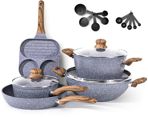 Juego de Ollas y Sartenes Cocina Antiadherentes 22 Piezas,Batería de Cocina Antiadherentes Aluminio para Todas las Cocinas,Incluso Inducción,Ollas Cocina con Tapas, sin PFOA y PFOS