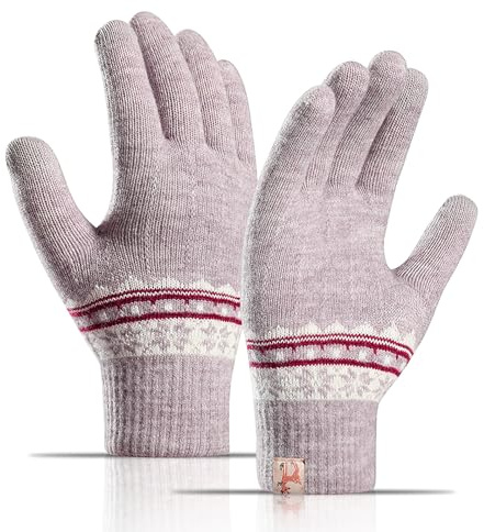 TAGVO Winter Thermo Touchscreen Handschuhe Damen, Dehnbare Gestrickte Handschuhe Warme Dicke Wollhandschuhe, Sporthandschuhe Outdoor Winterhandschuhe für Laufen Joggen Wandern Radfahren Bergsteigen