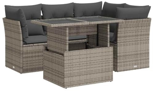 vidaXL 5-TLG. Garten-Sofagarnitur mit Kissen Grau Poly Rattan, Outdoor Sofa Set, Outdoor Sofagarnitur, Garten-Lounge-Set, Garten Sofagarnitur