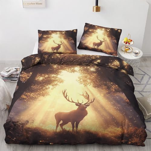 NIYAKA Bettwäsche Hirsch 200x220 - Wald Wendebettwäsche, 110gsm Mikrofaser, Weiche & Kuschelige & Bügelfreie Bettbezug 3er Set, 2 Kopfkissenbezug 80x80, mit Reißverschluss