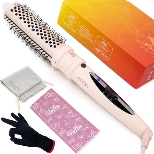 ANGENIL Brosse à Cheveux Thermique - Peigne à Cheveux Chauffant Rose Pour Femme, Volumateur et Lisseur 38 mm, Fer à Friser En CéRamique Tourmaline, DéTachable, Sans Frisottis, Ions NéGatifs, Beachwave