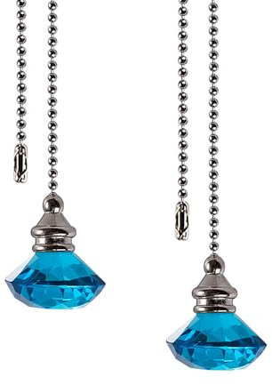 Light Pull Chain Extension, 2 Pcs 50cm Crystal Ceiling Fan Pull Chains, Ceiling Light Fan Switch Cord Pull Handle Weight Pull Cord for Bathroom Toilet Light, Blue