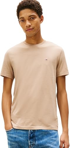 Tommy Jeans Herren T-Shirt Kurzarm Tee Rundhalsausschnitt, Beige (Coastal Taupe Htr), M