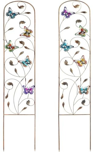 Taylor & Brown 2 Pack Metal Garden Trellis 60 Inch High Garden Obelisk for Climbing Plants Outdoor Decoration Arched Fence Vine Trellis for Patio, Lawn, Yard, Backyard (Butterfly)