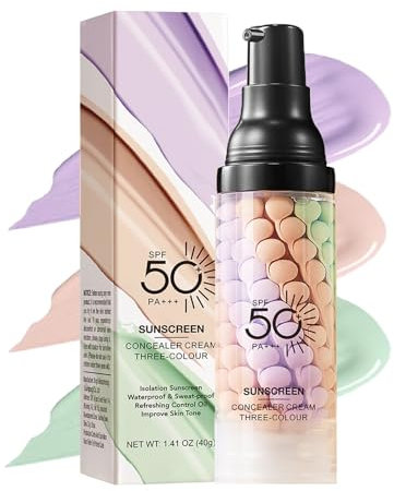 TITIMORE 3 Farben Primer Face Makeup Base SPF/LSF 50 Isolationscreme Sonnenschutz One Step Gesichts Makeup Grundierung Primer Concealer Foundation Color Corrector Oil Control,Brightening Moisturizing