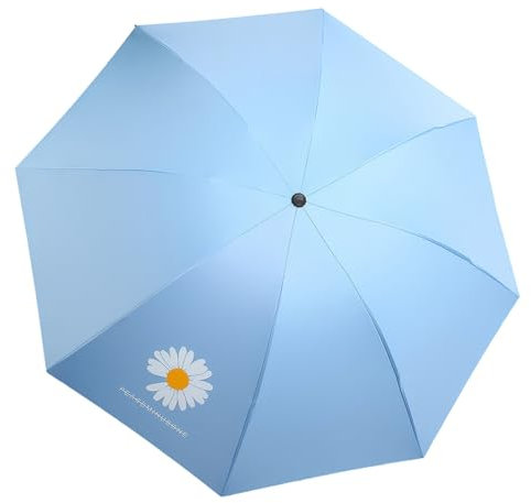 Meichoon Parasol pliable UPF50+ Protection UV Léger Forte Résistance au vent jusqu'à 5 niveaux Parasol anti-ultraviolet avec fonction d'ouverture/fermeture automatique Motif marguerites, bleu