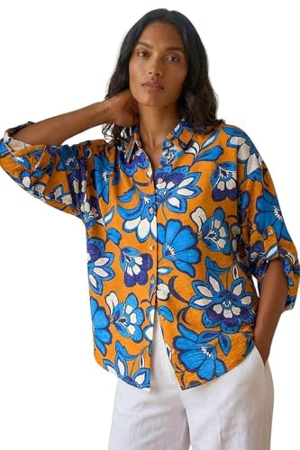 Roman Shirt for Women Ladies Cotton Blouse Button Through Tunic Printed Top Work Long Sleeve Smart Casual Going Out Work Office V Neck Everyday Evening Event