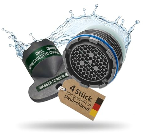 4 x M18.5 PERLATOR® Wassersparender Einschraubstrahlregler inkl. Schlüssel ~ 5.7 l/min Original Perlator Wasserhahn Einsatz für Armaturen mit Innengewinde