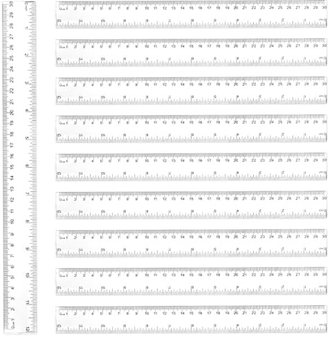 10 Stück Kunststoff Lineal 30 cm/12 inch, Transparent Lineal Set, Gerade Messwerkzeug Lineale mit Metrische Inch Skala, für Schüler Schule Kinder Klassenzimmer Bürobedar, Für Büro Zuhause,30cm/12Zoll