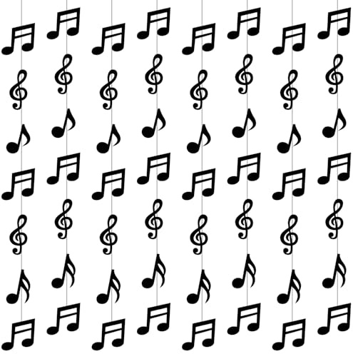 HekouJiub 8 Stück Musiknoten Girlande Deko Schwarz Musik Banner Hängende | Deckenhänger Musiknoten Geburtstag Girlande Deko Papierbanner für 50er 80er Jahre Geburtstag Babyparty Hochzeit Musik Party