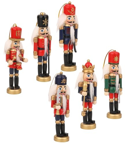 Event Decor Shop Christmas Nutcracker Ornaments – 6pcs 13cm | Mini Wooden Soldiers with Uniforms for Tree Hanging, Mantel Decoration, Gift Boxes or Holiday Centrepieces