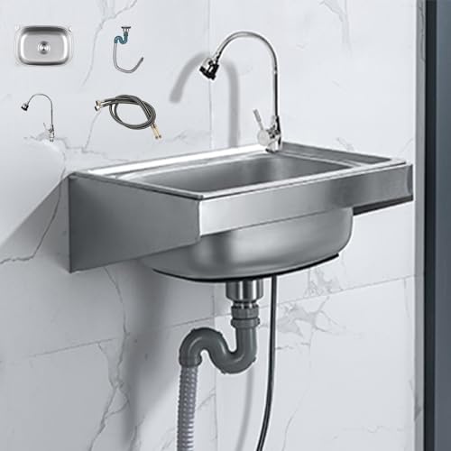 MZQMK Lavandino, Lavello A Una Vasca, Montaggio A Parete, Lavandino, Apertura per Rubinetti Acciaio Inossidabile(C,42x37cm/16.5x14.5in)