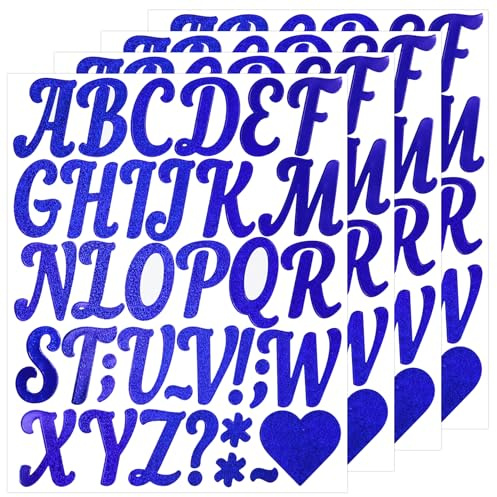 BINLINHONGO Glitter Letter Stickers, 4 Sheets 2 Inches Self-Adhesive Vinyl Letters Alphabet Sticker Decals for Scrapbook,Door,Mailbox,Bulletins Boards - Blue