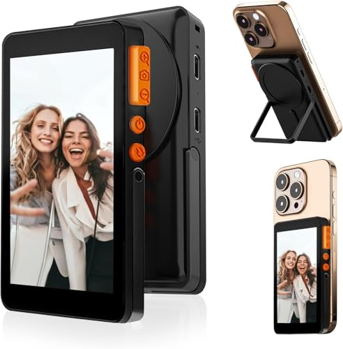 Vlog Selfie Monitor Schermo per iPhone e Android, Wireless Magnetico Telecamera Posteriore Monitor con Regolazione Messa a Fuoco, Sincronizzazione Audio, Pulsante Foto e Supporto per Youtube TikTok