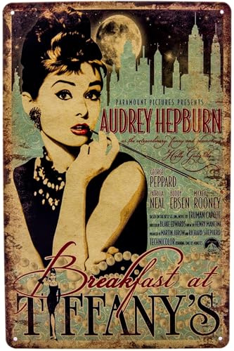 Retro Blechschild passen für Film Fans, 60 Jahre Kult Film, Geschenk Idee für „Breakfast at Tiffany's“ und Audrey Hepburn Fans, 20 x 30 cm