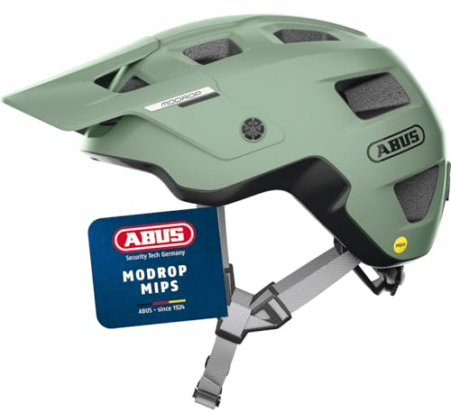 ABUS MTB-Helm MoDrop MIPS, Grün, S | Fahrradhelm mit Mips-Aufprallschutz für Jugendliche und Erwachsene, Zoom Spin Verstellsystem, mit Zopf-Öffnung