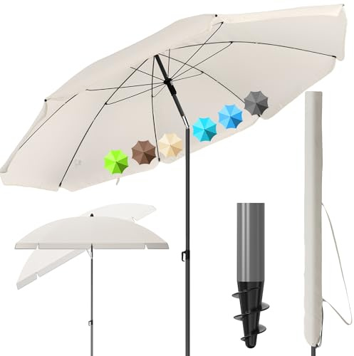 4smile Sonnenschirm Strand Ø 180 cm, Beige | UPF 50+ Strandschirm, sicherer Sonnenschutz Strand, Strandschirm windfest stabil - Sonnenschirm mit Schutzhülle