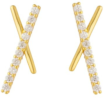 Ohrstecker Damen, Frauen X-Kreuz mit Moissanit Ohrstecker aus 9K/14K/18K Gold/Platin