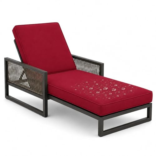 AZMAHT Auflage für Sonnenliege Wetterfest, Gartenliegen-Auflage mit 50D Schaumstoff, Wasserabweisendes Polyester, Polster für Liegestuhl Terrasse (Nur Auflage),Rot,188x58x8cm