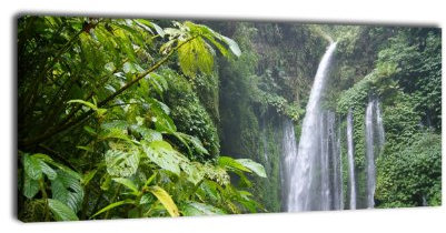 wandmotiv24 Leinwandbild Panorama Nr. 115 Dschungelwasserfall 100x40cm, Keilrahmenbild, Bild auf Leinwand, Natur Urwald Wasserfall