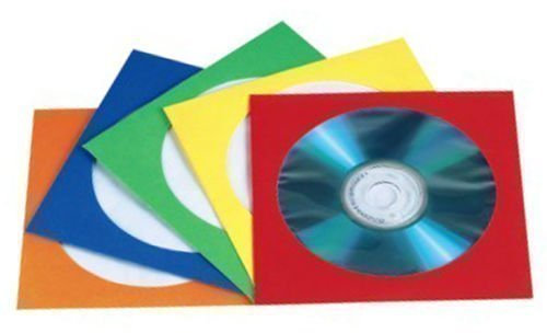 100 CD/DVD Colour Paper Sleeves Color Sleeve Cover Case With Window & Flap