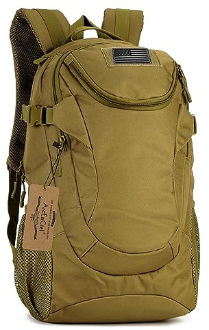 ArcEnCiel Motorcycle Tactical Backpack for Men - Sturdy‌ Military Pack with Rain Cover & Patch, MOLLE Water Resistant for Hiking, Commuting, Camping & Outdoor (Coyote Brown)