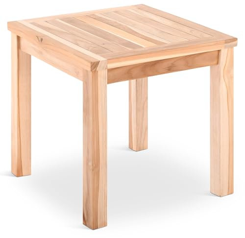 MACOShopde by MACO Möbel Beistelltisch aus massivem Teak Holz wetterfest für Garten Balkon und Terrasse – Quadratischer Holztisch 50 x 50 cm