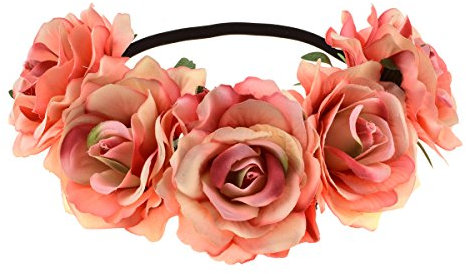 June Bloomy Rose Floral Crown Garland Flower Headband Headpiece for Wedding Festival - pink - One Size