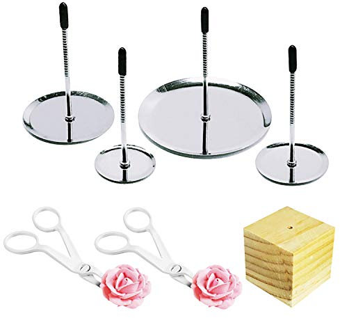 7 PCS Cake Décoration Nails, Woohome 4 Taille Cake Aiguille de Fleur Clou, 2 PCS Ciseaux en Plastique et 1 PCS Support Bois pour Fleurs de Glaçage Décoration