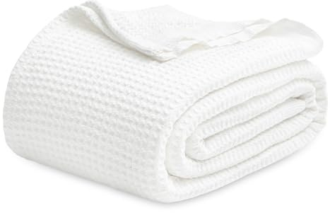 Bedsure Gentlesoft 100% Cotton Blanket Queen Size for Bed - Cooling Breathable and Soft for Summer, Thick Cozy Waffle Weave Blanket Gifts for Women, White, 90x90 Inches