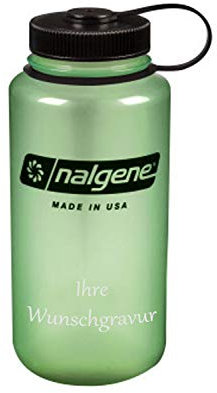 Nalgene Trinkflasche 'Weithals' - 1 L (grün-glow, mit Namensgravur, 1 Liter)