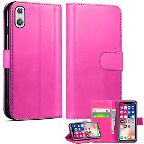 Mobile Stuff iPhone X/iPhone XS Leather Wallet Case - Folio Flip Book Cover with Magnetic Clasp Closure - Adjustable Viewing Stand (iPhone X/iPhone XS, Pink)