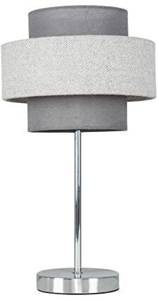 MiniSun | Modern Polished Chrome Touch Table Lamp with a Grey Herringbone Shade | Table Lamps, Home Décor & Improvement Essential | Includes 5W LED Bulb [3000K Warm White]