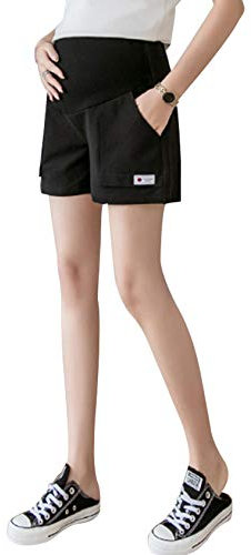 Bestgift Shorts de Maternité de Sport Ceintures d'ajustement Femme Enceintes M Noir