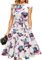 DRESSTELLS Robe Cocktail Mariage Vintage Robe Casual Femme Robe de Soiree Femme Robe baptême col Rond Manches Courtes Fleur Blanche XL