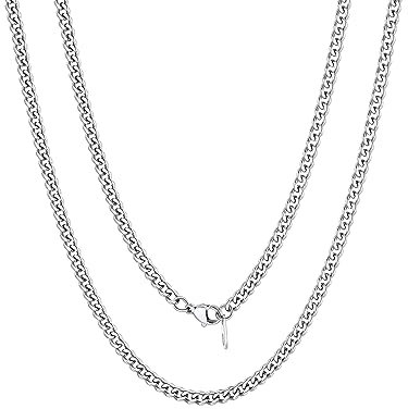 FOCALOOK Kette Damen Edelstahl Panzerkette für Herren Halskette 3MM breit Collier Kettenlänge 50CM kubanische Kette Schmuck Accessoire