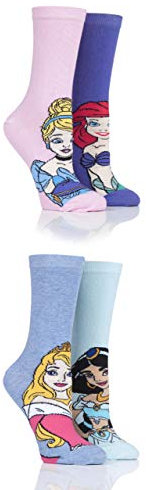 SOCKSHOP Femme Disney Princesses Sleeping Beauty, Cinderella, Jasmine et Ariel Chaussettes Paquet de 4 Assorti 37-42