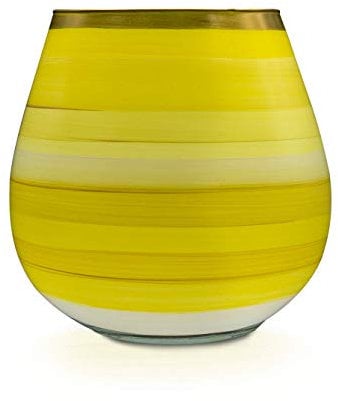 Angela Neue Wiener Werkstätte Vase/Windlicht Vesuvio, Lemon Sherbet Glasvase bemalt, vergoldet, Glas, Gelb, mittelgroß