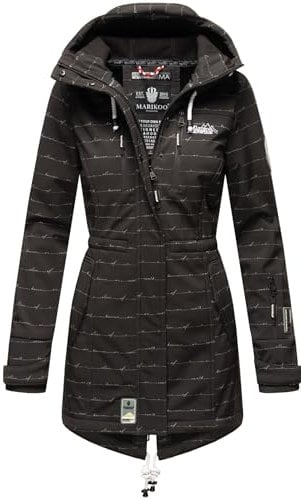 MARIKOO Damen Softshelljacke (XS-3XL) mit Kapuze - Wasserabweisend, Fleece innen, Tasche am Arm, Mantel, Warme Jacke Frauen B614 (S, Schwarz-wL)
