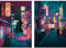 Japan Art Poster Set von 2 – Japanischer Druck Kunstwerk auf Leinwand Rolle – Großes Tokyo Anime Wandkunst Poster Geschenk – Moderne Nacht Stadt Bild Wanddekoration für Schlafzimmer Küche Wohnzimmer