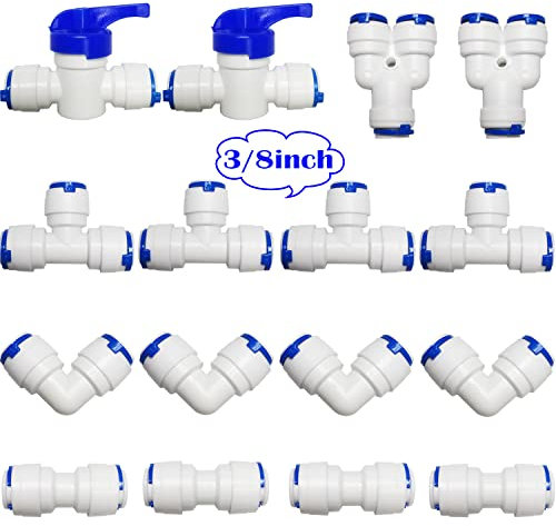 CESFONJER 3/8 '' Raccordi osmosi, per connessione rapida 3/8 di pollice, tubo per frigorifero, Tubi di osmosi inversa,16 pcs (Y + T + I + L Tipo Combo + Valvola di intercettazione)