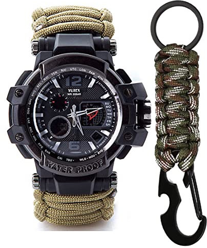 WLDOCA Outdoor Tactical Paracord Watch Multifunktions 50M wasserdichte Überlebensuhr mit Karabiner Kompass Thermometer für Männer und Frauen,F